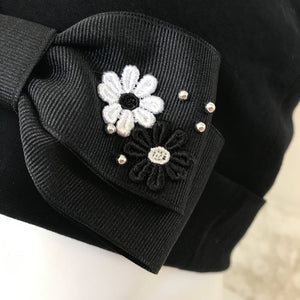 One side flower and ribbon care hat
