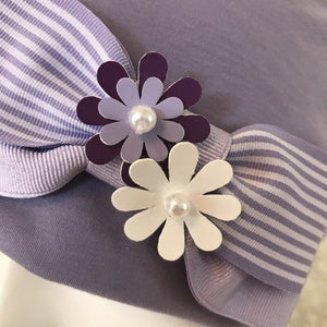 Flower and striped ribbon care hat